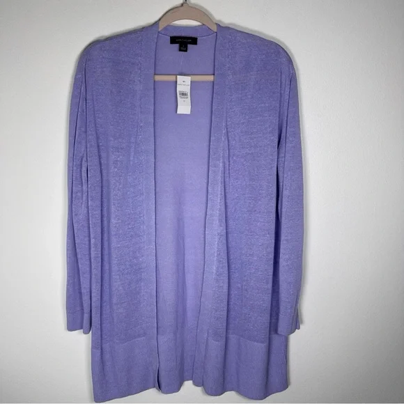 Ann Taylor Linen Blend Open Cardigan Lavender Long Sleeve Size Medium Casual - Picture 1 of 7